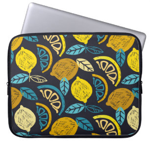 Citrus lime lemon doodle hand drawn pattern backgr laptop sleeve