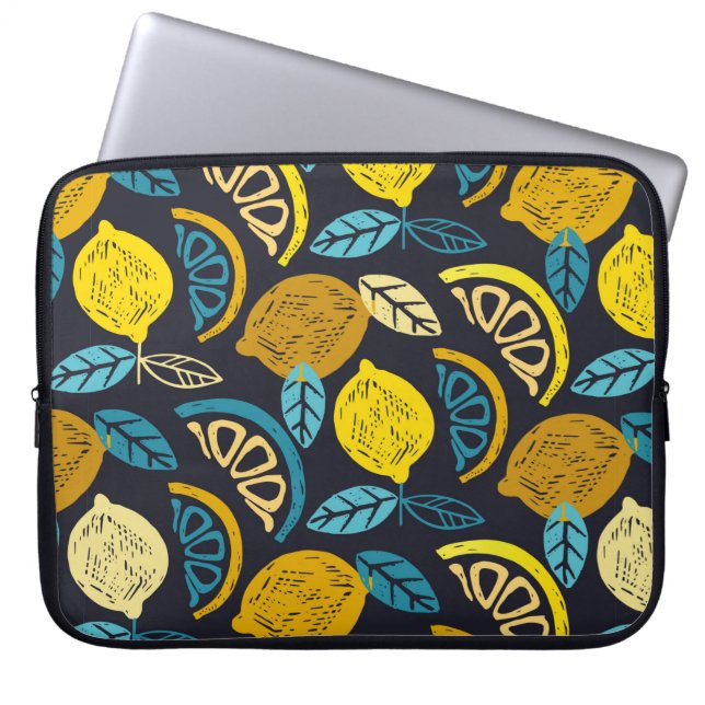 Citrus lime lemon doodle hand drawn pattern backgr laptop sleeve (Front)