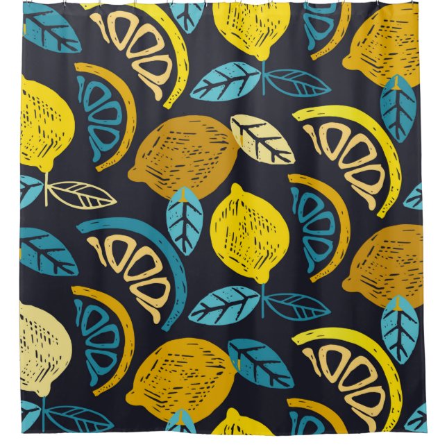 Citrus lime lemon doodle hand drawn pattern backgr shower curtain (Front)