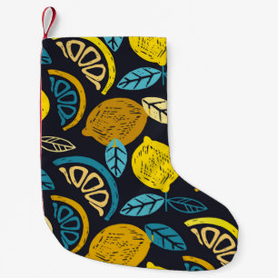 Citrus lime lemon doodle hand drawn pattern backgr small christmas stocking