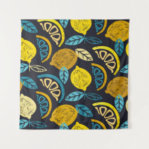 Citrus lime lemon doodle hand drawn pattern backgr tapestry