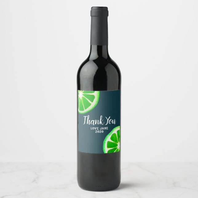 Citrus lime slice modern thank you gift wine label (Front)