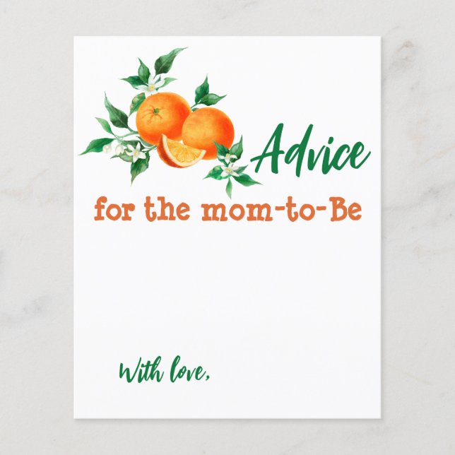 Citrus Little Cutie Baby Shower Advice Game Card (Front)