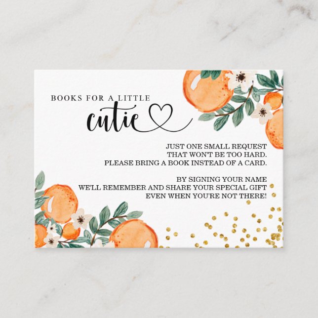 Citrus Little Cutie Baby Shower Book Request Cards (Front)