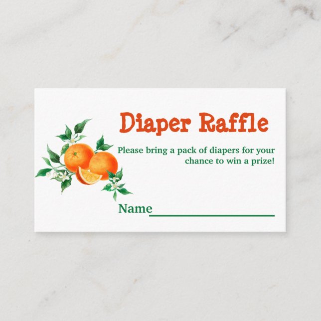 Citrus Little Cutie Baby Shower Game Diaper Raffle Enclosure Card (Front)