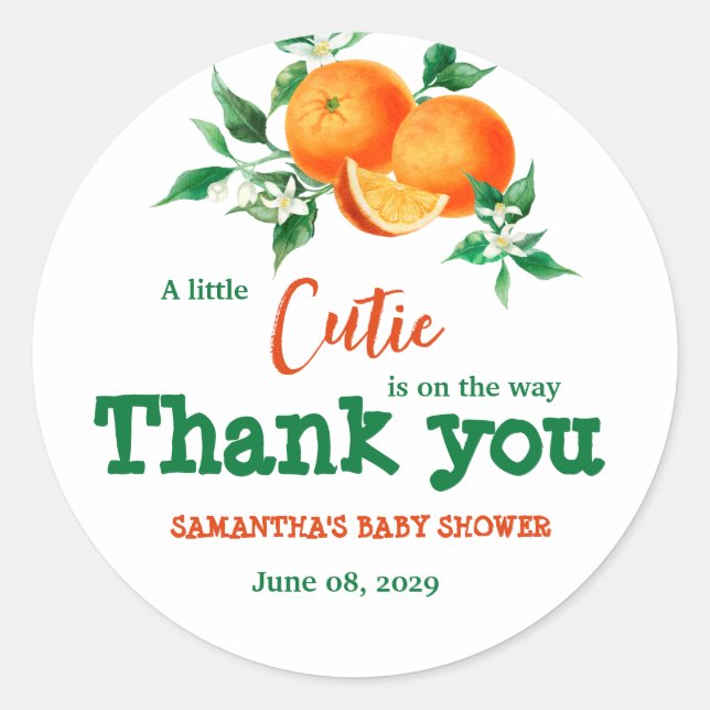 Citrus Little Cutie Botanical Orange Baby Shower C Classic Round Sticker (Front)