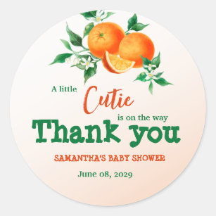 Citrus Little Cutie Botanical Orange Baby Shower Classic Round Sticker