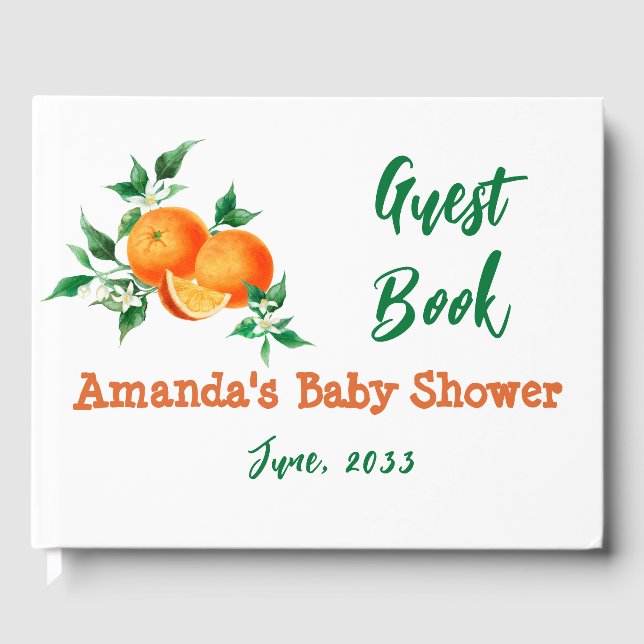 Citrus Little Cutie Gender Neutral Baby Shower Guest Book (Front)
