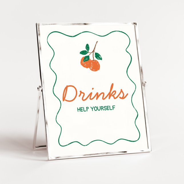 Citrus Little Cutie Modern Baby Shower Drinks Poster (Citrus Little Cutie Baby Shower Drinks Sign)