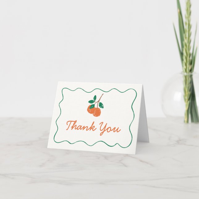 Citrus Little Cutie Modern Baby Shower Thank You Card (Front)