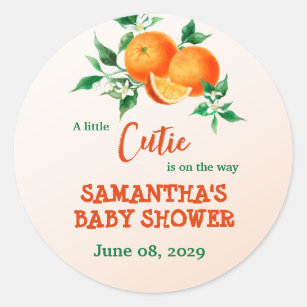 Citrus Little Cutie On The Way Orange Baby Shower Classic Round Sticker