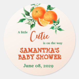 Citrus Little Cutie On The Way Orange Baby Shower Classic Round Sticker