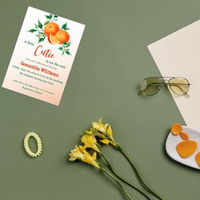 Citrus Little Cutie On The Way Orange Baby Shower Invitation (Creator Uploaded)