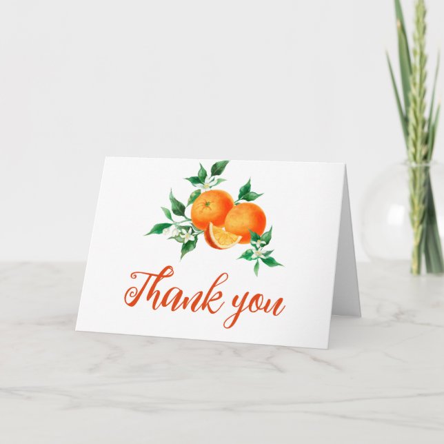 Citrus Little Cutie On The Way Orange Baby Shower  Thank You Card (Front)