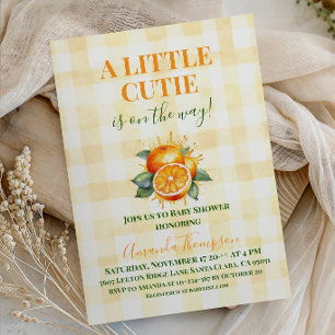 Citrus Little Cutie Yellow Gingham Baby Shower Invitation