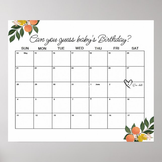 Citrus Love Shower Due Date Guess Poster (Front)