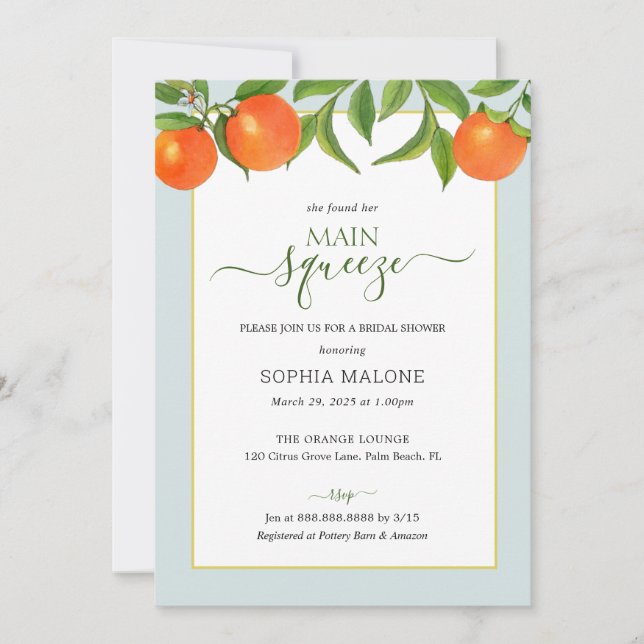 Citrus Main squeeze Bridal shower Invitation (Front)