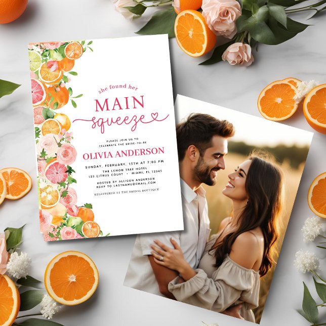 Citrus Main Squeeze Photo Bridal Shower Invitation (Creator Uploaded)