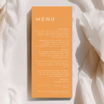 Citrus Minimalist Orange Wedding Flat Menu<br><div class="desc">Introducing our Citrus Minimalist Orange Wedding Flat Menu Design, where simplicity meets sophistication in a palette of bright citrus hues. With solid backgrounds in pink, orange, yellow, or green, and clean typographic fonts, this theme exudes contemporary elegance with a touch of retro charm. Designed to complement our Citrus Watercolor theme,...</div>