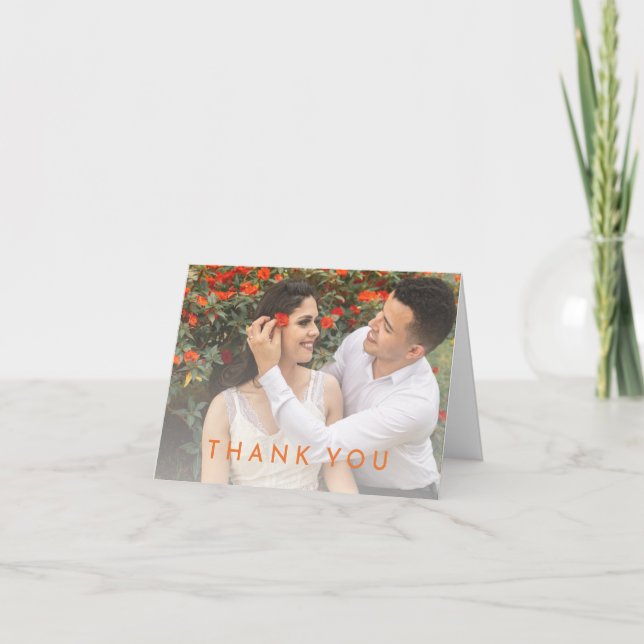Citrus Minimalist Orange Wedding Photo Folded Thank You Card (Front)
