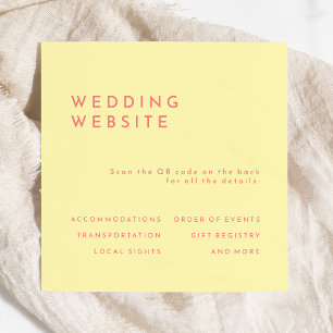 Citrus Minimalist Yellow Wedding Website QR Code Enclosure Card