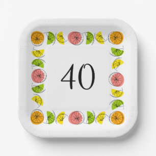 Citrus Multi Square Age 40 Paper Plate