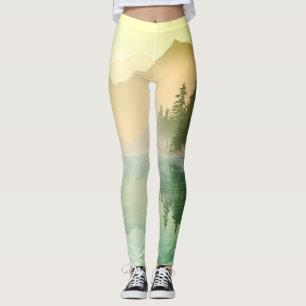 Citrus N Green Mountains Forest Landscape  Leggings
