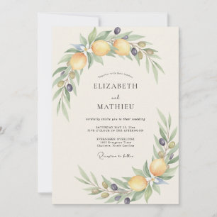 Citrus Olive Wreath Wedding Invitation