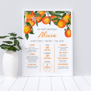 Citrus Orange 1st Birthday Milestone Poster