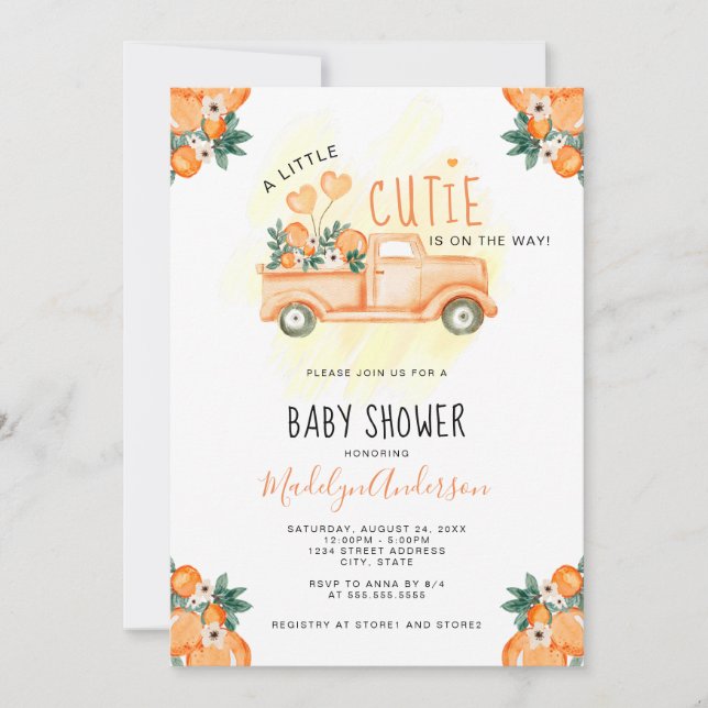 Citrus Orange A Little Cutie Baby Shower Invitation (Front)