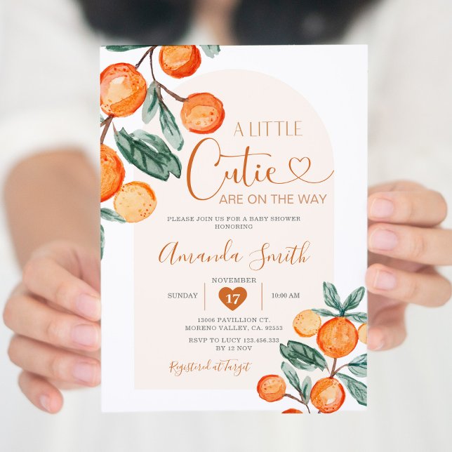 Citrus Orange A little cutie is on the way Invitation (Creator Uploaded)