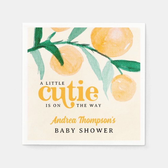 Citrus Orange A little Cutie Retro Baby Shower Napkin (Front)