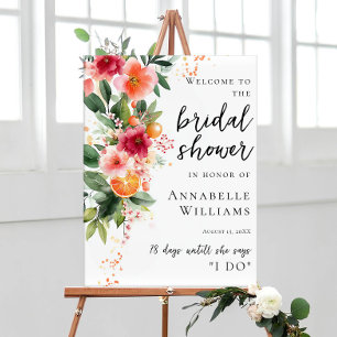 Citrus Orange And Flowers Bridal Shower Welcome Poster