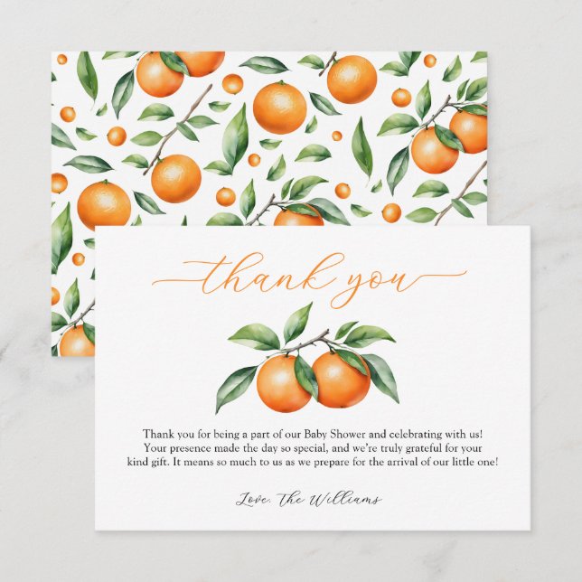 Citrus Orange Baby Shower Thank You Card (Front/Back)