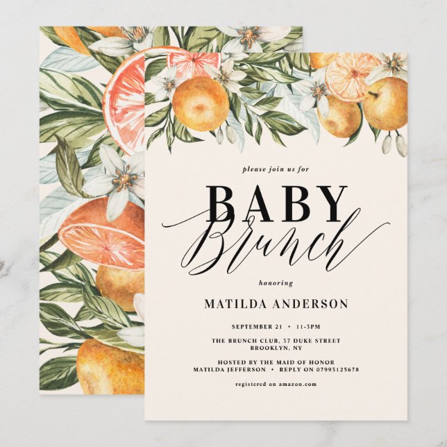 Citrus, orange + blossom baby brunch party (Front/Back)