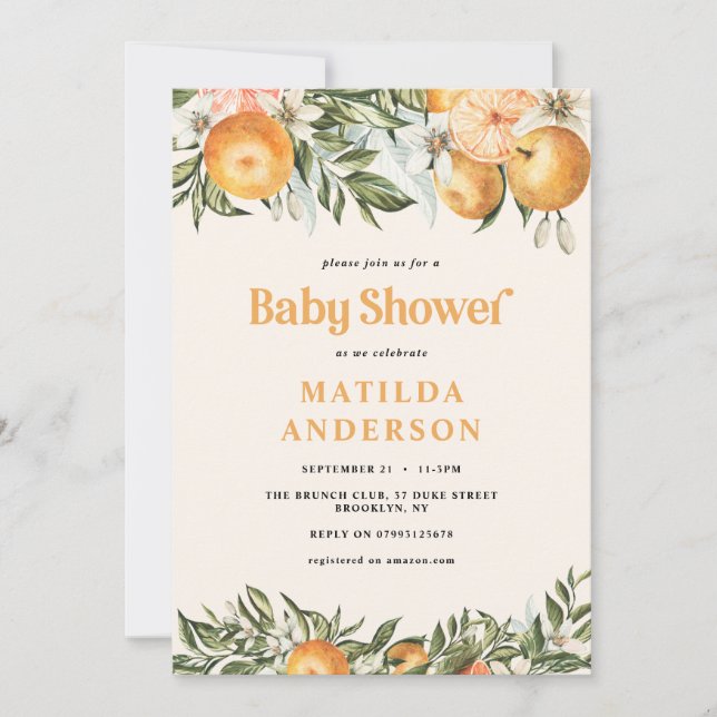 Citrus, orange + blossom baby shower (Front)
