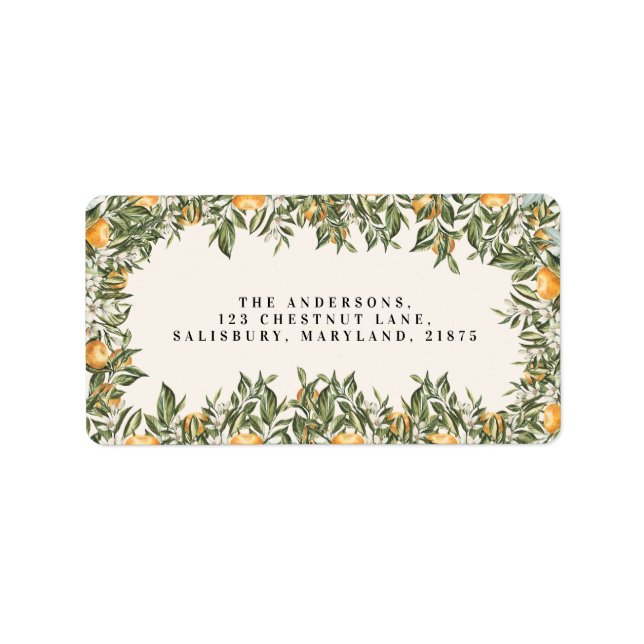 Citrus orange blossom botanical rustic bridal chic label (Front)