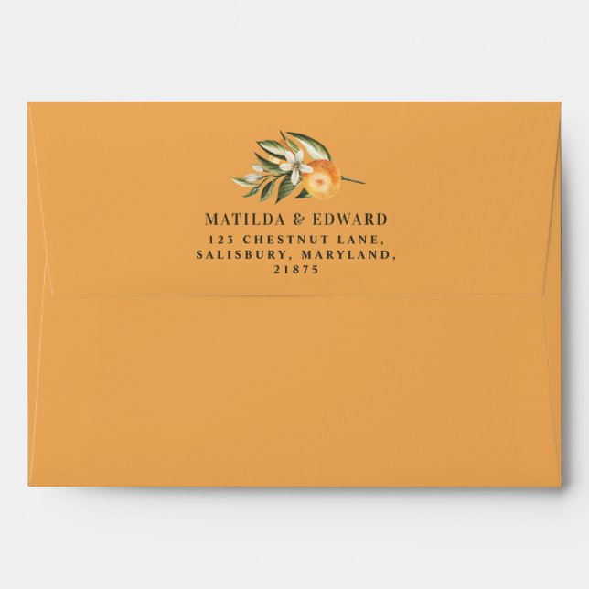 Citrus, orange + blossom botanical wedding modern  envelope (Back (Top Flap))