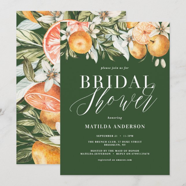 Citrus, orange + blossom bridal shower party (Front/Back)