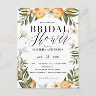 Citrus, orange + blossom bridal shower party postcard