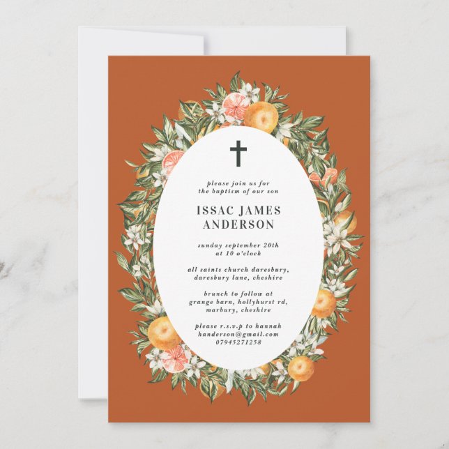 Citrus, orange + blossom christening baptism (Front)