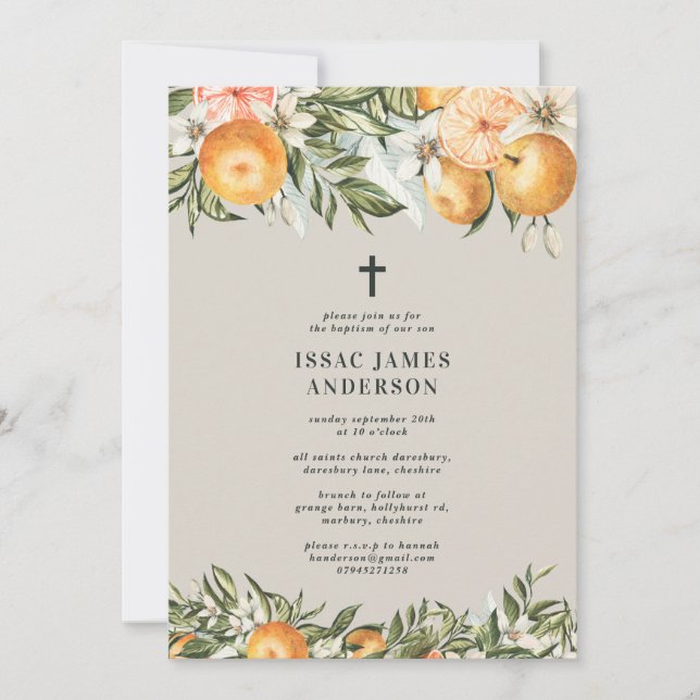 Citrus, orange + blossom christening baptism (Front)