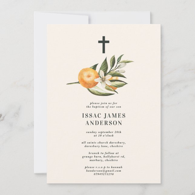 Citrus, orange + blossom christening baptism (Front)