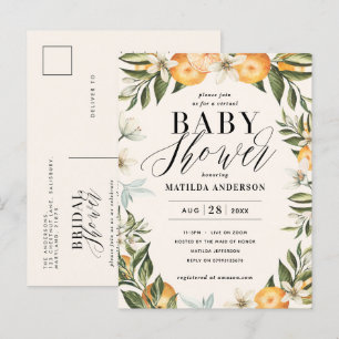 Citrus orange blossom virtual baby shower party po invitation postcard