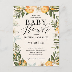 Citrus orange blossom virtual baby shower party postcard