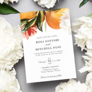 Citrus Orange Blossom Watercolor Wedding Invitation