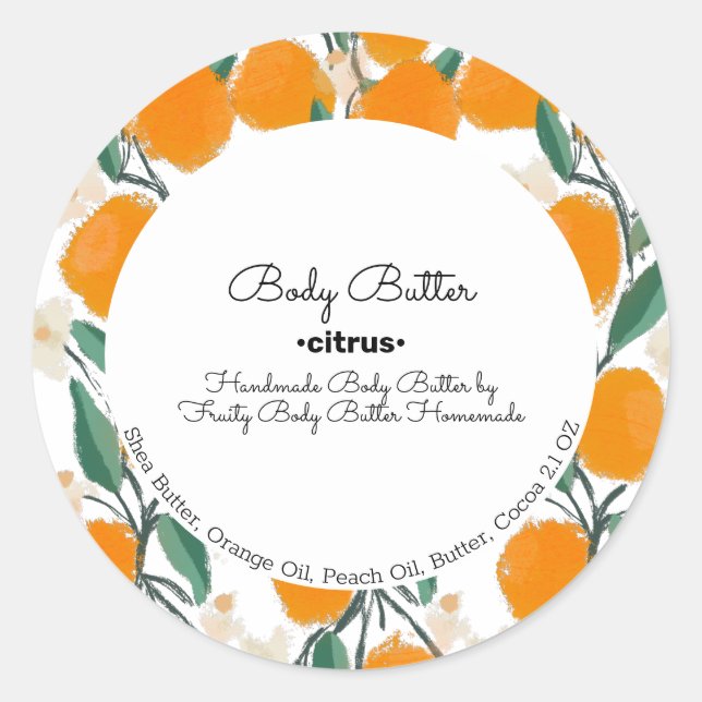 Citrus Orange Body Butter Bath Soap Branding Classic Round Sticker (Front)