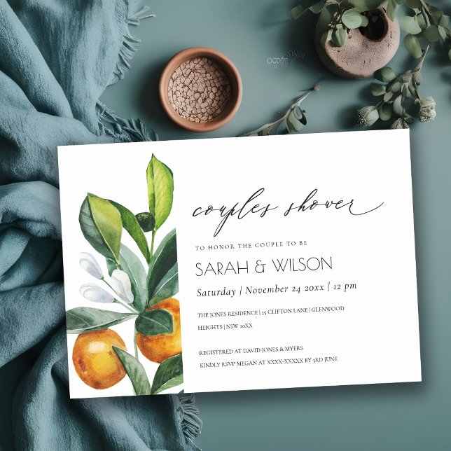 Citrus Orange Botanical Boho Couples Shower Invite (Creator Uploaded)