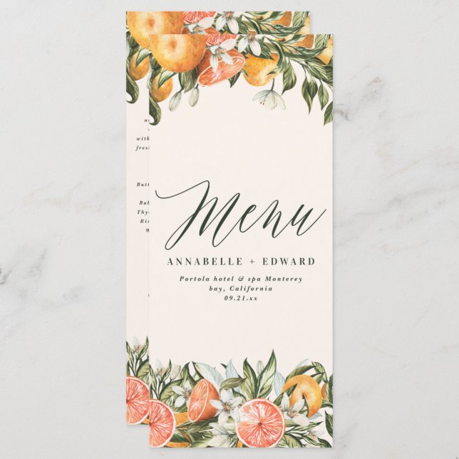 Citrus orange botanical modern rustic menu (Front/Back)