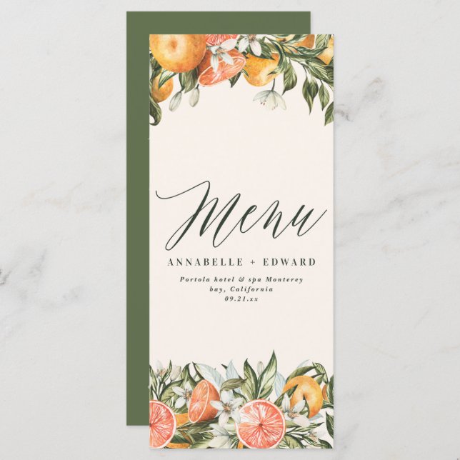 Citrus orange botanical modern rustic menu (Front/Back)